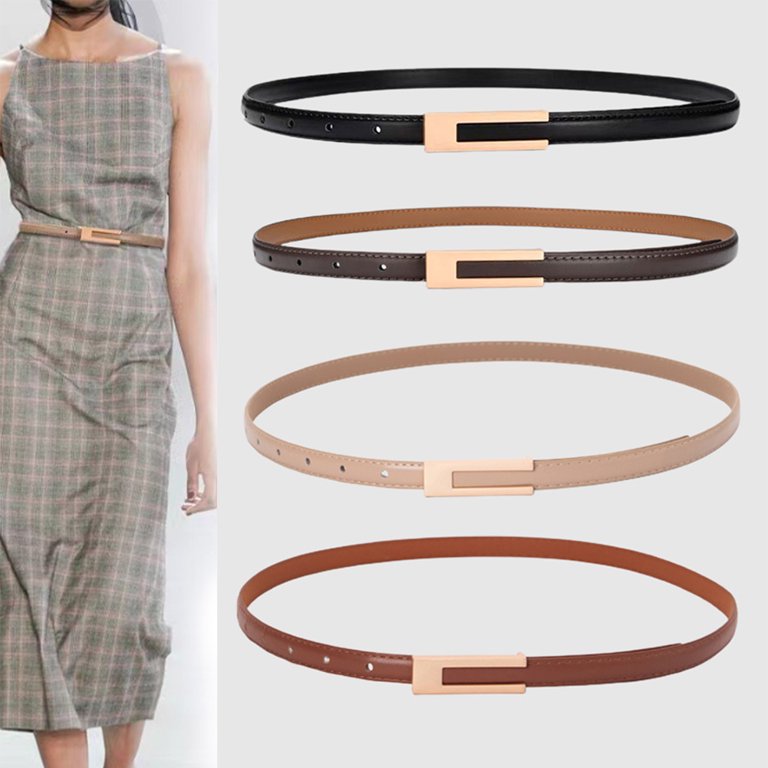Stretchy Elastic Skinny Belt Retro Gold Buckle Women\'s Waist Accessory WERFORU Women Skinny Belt for Dresses Retro Stretch Waist  main image 4