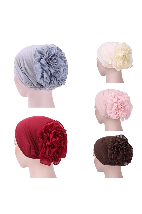 zobvuyeg Women Solid Color Turban Flower Caps Headscarf Elastic Headwrap Hat