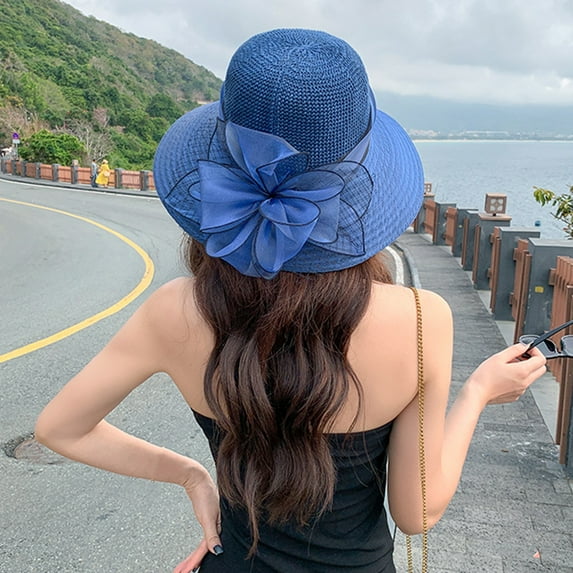 D-GROEE Women Straw Hat Beach Sun Cap Flower Decor Lady Braided for Travel Decoration Summer Vacation Soft Lightweight and Breathable