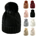 thumbnail image 1 of D-GROEE Women Winter Pom Pom Beanie Hats Warm Plush Lined,Chunky Trendy Cute Acrylic Fiber Knit Twist Cap, 1 of 8
