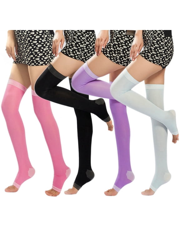 Women's Open Toe Elastic Compression Socks 480D Ladies Knee High Toeless Support Stockings Circulation Hose