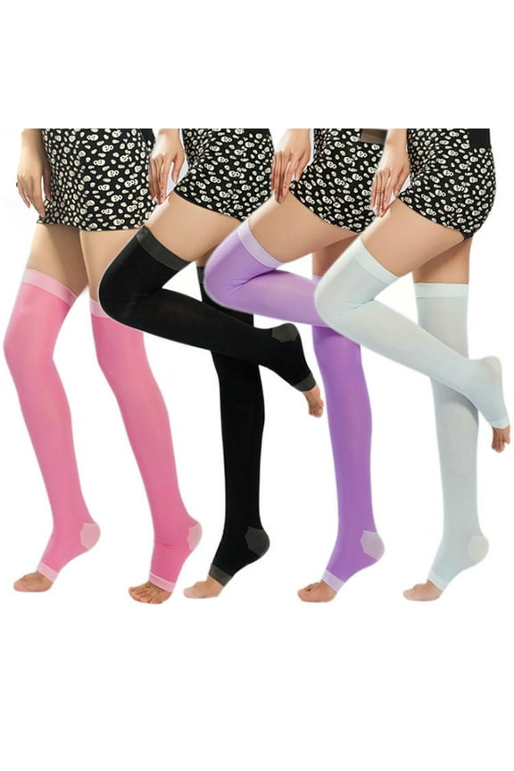 Women's Open Toe Elastic Compression Socks 480D Ladies Knee High Toeless Support Stockings Circulation Hose