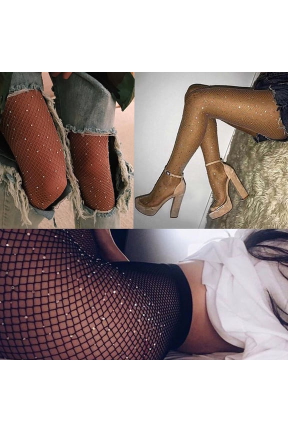 D-GROEE Women's Rhinestone Fishnet Stockings Fishnet Tights Stockings Pantyhose Socks