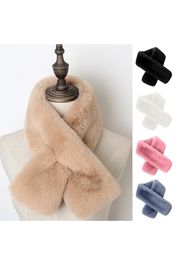 Women's Winter Faux Fake Rabbit Fur Double-sided Thickened Straight Wedding Party Accessory Scarf Wrap Collar Shawl Shrug