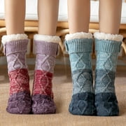 D-GROEE Women's Winter Fuzzy Warm Cozy Sherpa Lined Slipper Socks with Grippers, Non Slip Super Soft Thick Floor Sock
