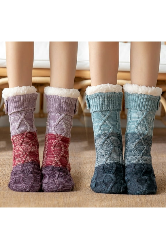 Women's Winter Fuzzy Warm Cozy Sherpa Lined Slipper Socks with Grippers, Non Super Soft Thick Floor Sock