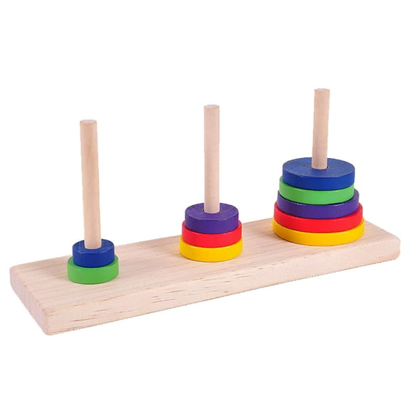 D-GROEE Wooden Colorful Ten-Storey Tower of Hanoi Logic Puzzle Brain Teaser Intellectual Toy
