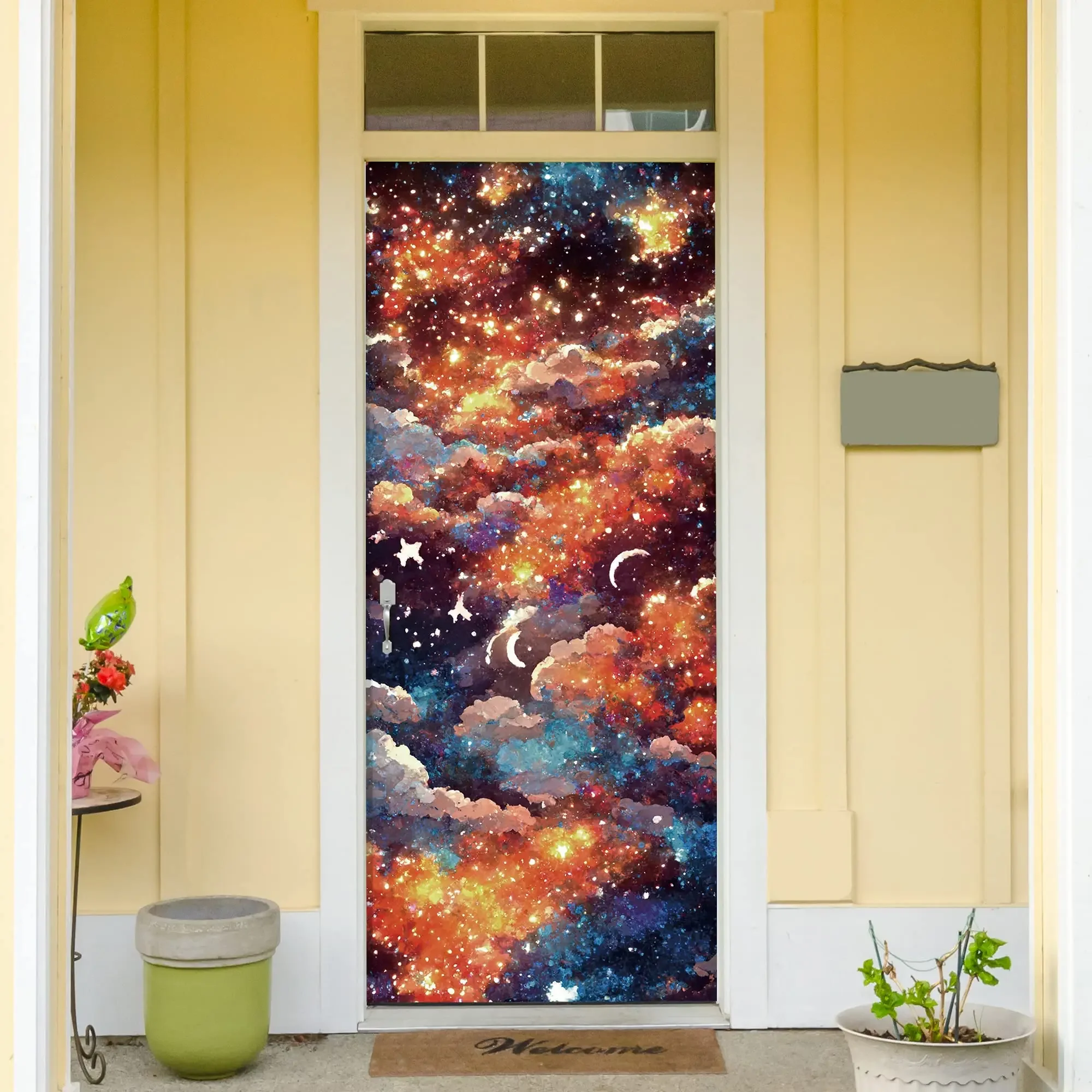 D Galaxy Blue Starry Sky Door Sticker Star Chart Wallpaper Outer Space ...