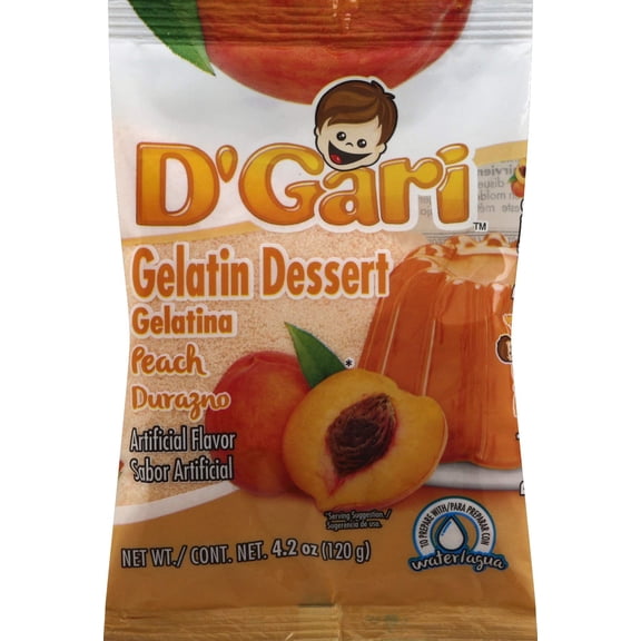 D'Gari Peach Gelatin Dessert Mix 4.2 oz (Pack of 8)