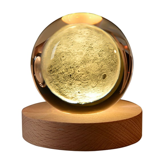 D Glowing Crystal Lamp For Bedroom Night Light With Warm Led And Wood Base For Children