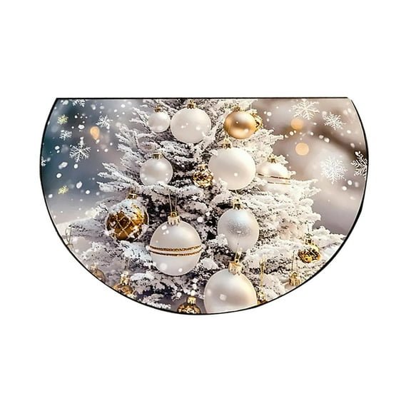 D Gold Christmas Semicircle Non-Slip Absorbent Doormat For Entryway Kitchen Bathroom Porch Household Decor Polyester Floor Mat 20X24 Inch