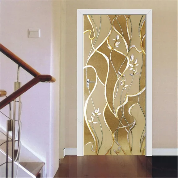 D Gold Door ration Stickers Simple Abstract Lines Flowers Wallpaper for Living Room Home r Bedroom