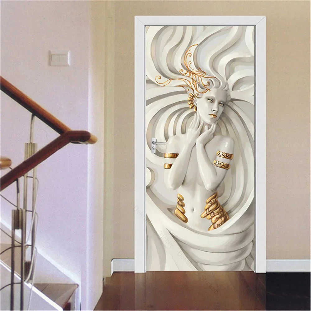 D Gold Door ration Stickers Simple Abstract Lines Flowers Wallpaper for ...