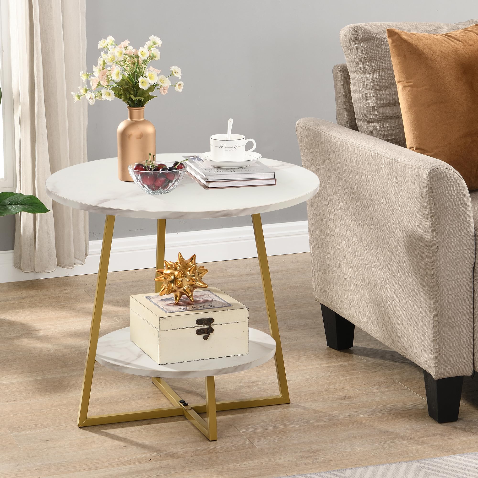 D&H FURNIMMT 20" Living Room Side Table for Small Spaces, 2 Tier Wood ...