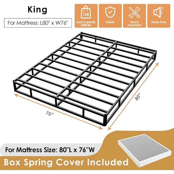 D&H FURNIMMT 7 Inch King Size Box Spring, Heavy Duty Metal Box Spring Bed Base with Fabric Cover, Mattress Foundation, Easy Assembly, Noise Free(King)