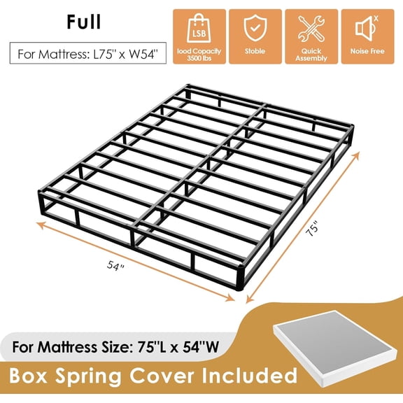D&H FURNIMMT Full Size Box Spring 7 Inch, Heavy Duty Metal Box Spring Bed Base with Fabric Cover, Mattress Foundation, Easy Assembly, Noise Free（Full）