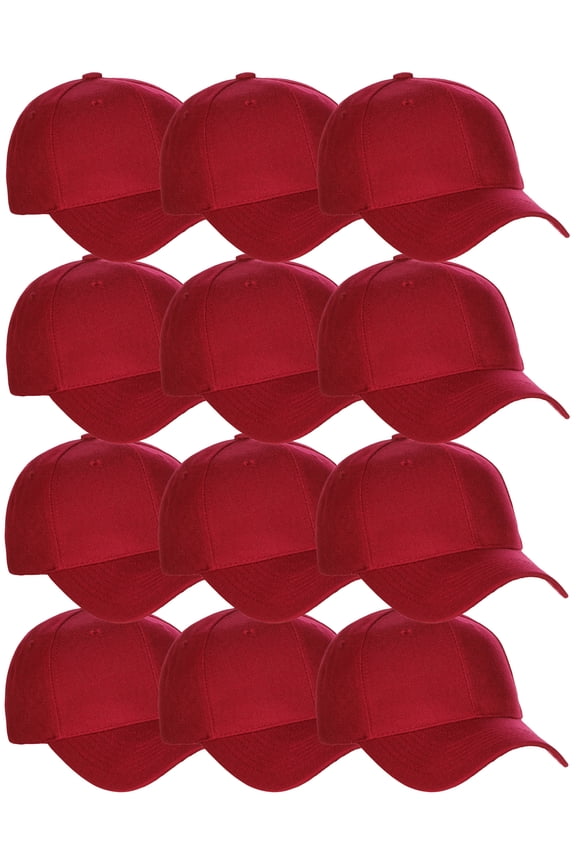 D&I Basic Baseball Cap Adjustable Closure Curved Visor Hat - 12 Pcs Value Pack - Burgundy
