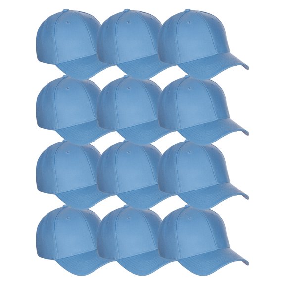 D&I Basic Baseball Cap Adjustable Closure Curved Visor Hat - 12 Pcs Value Pack - Light Blue