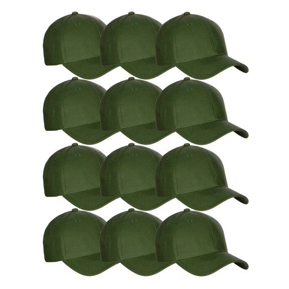 D&I Basic Baseball Cap Adjustable Closure Curved Visor Hat - 12 Pcs Value Pack - Olive