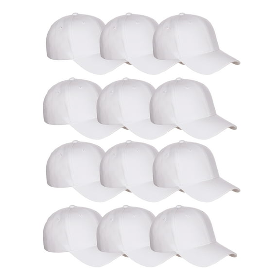 D&I Basic Baseball Cap Adjustable Closure Curved Visor Hat - 12 Pcs Value Pack - White