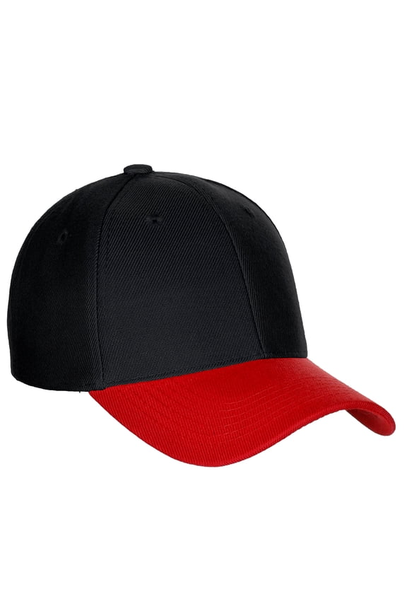 D&I Basic Baseball Cap Adjustable Closure Curved Visor Hat-2 Tone Black/Red