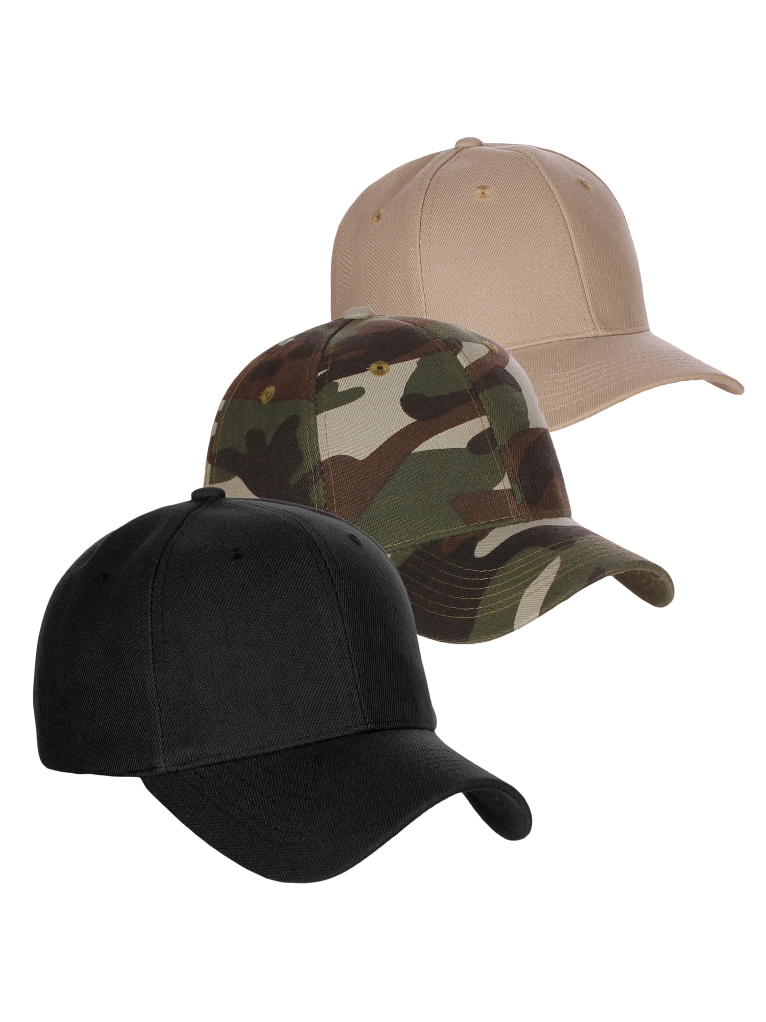 D&I Basic Baseball Cap Adjustable Closure Curved Visor Hat-3P Black Camo Khaki