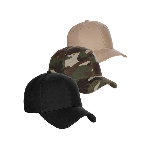 D&I Basic Baseball Cap Adjustable Closure Curved Visor Hat-3P Black Camo Khaki