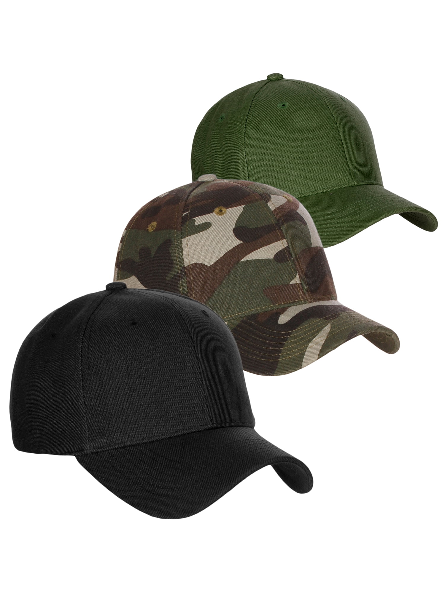 D&I Basic Baseball Cap Adjustable Closure Curved Visor Hat-3P Black Camo Olive