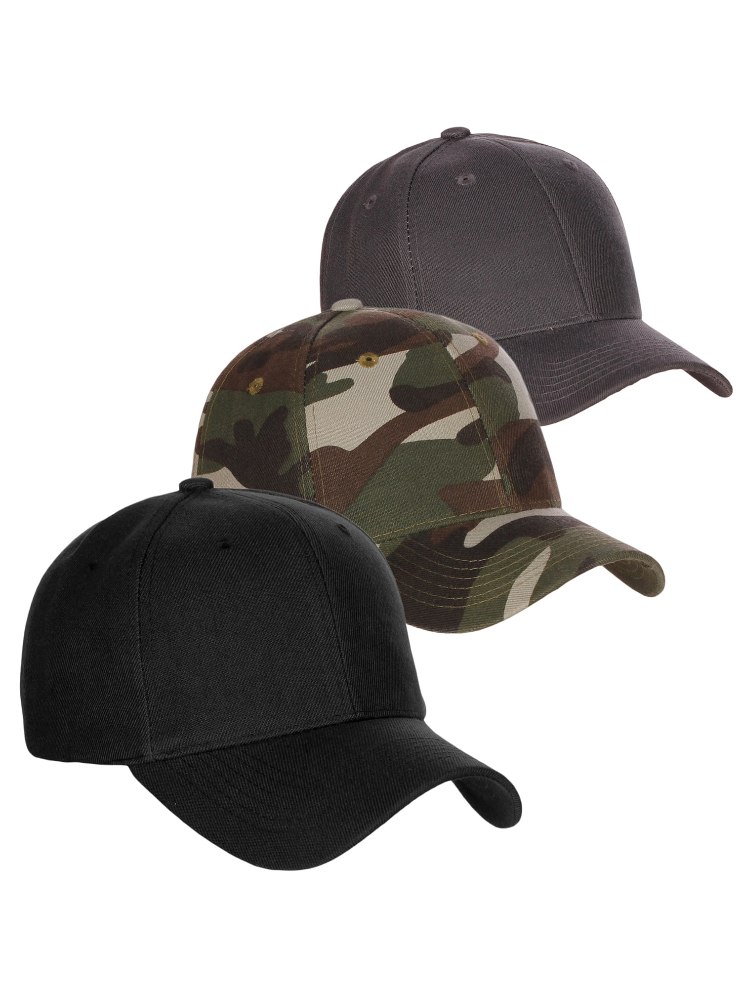 D&I Basic Baseball Cap Adjustable Closure Curved Visor Hat-3P Black Charcoal Camo