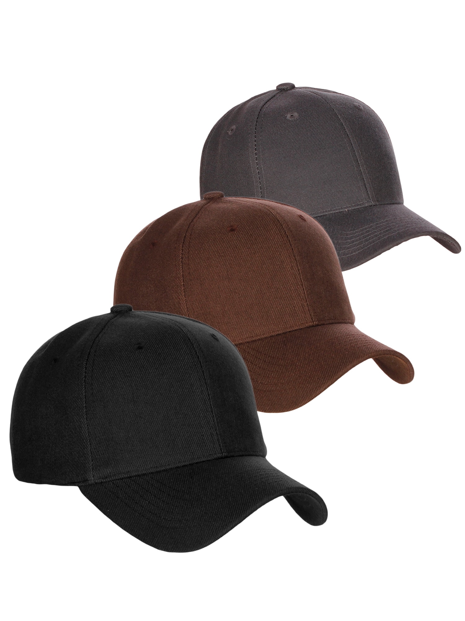 D&I Basic Baseball Cap Adjustable Closure Curved Visor Hat-3P Black Charcoal Dark Brown