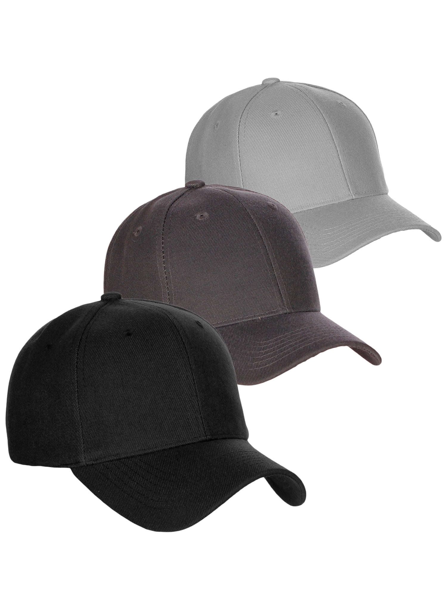 D&I Basic Baseball Cap Adjustable Closure Curved Visor Hat-3P Black Charcoal Light Grey