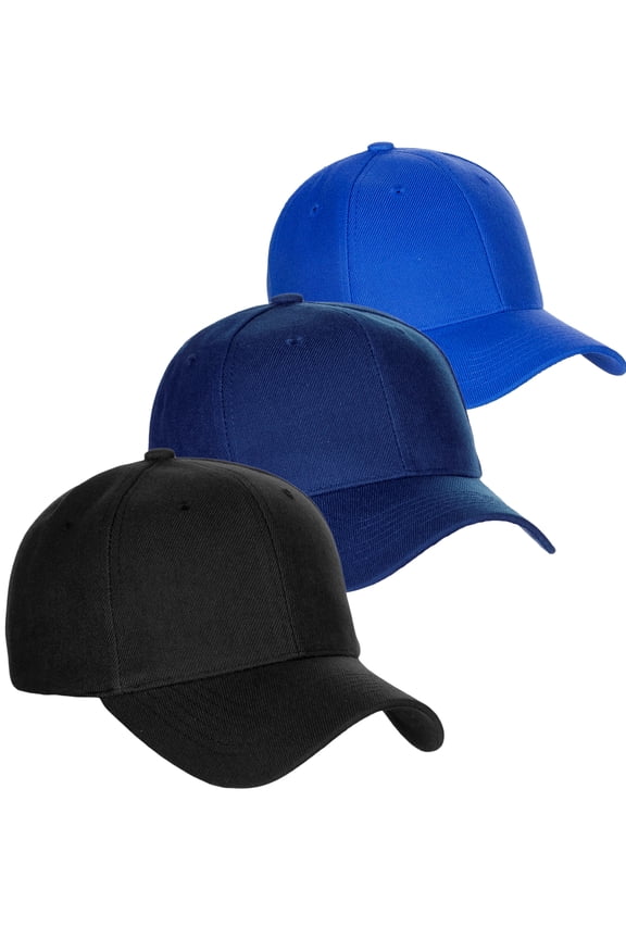 D&I Basic Baseball Cap Adjustable Closure Curved Visor Hat-3P Black Navy Royal