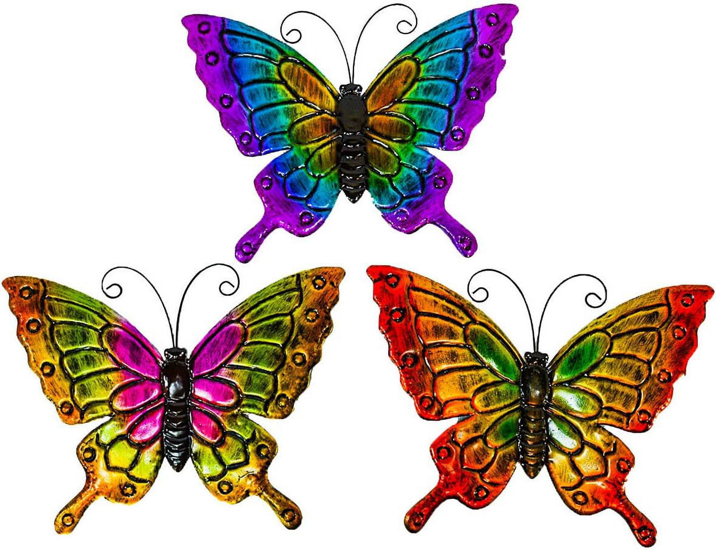 D.I.D. Butterfly Nature Inspired Colorful Metal Iron Garden Decor Wall Yard Art Sculptures for Indoor Outdoor Set of 3 16" x 12"