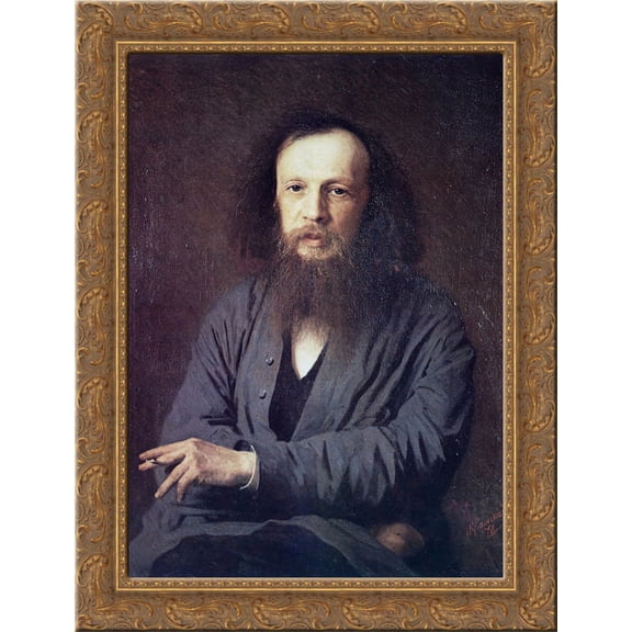 D. I. Mendeleev 24x18 Gold Ornate Wood Framed Canvas Art by Ivan Kramskoy