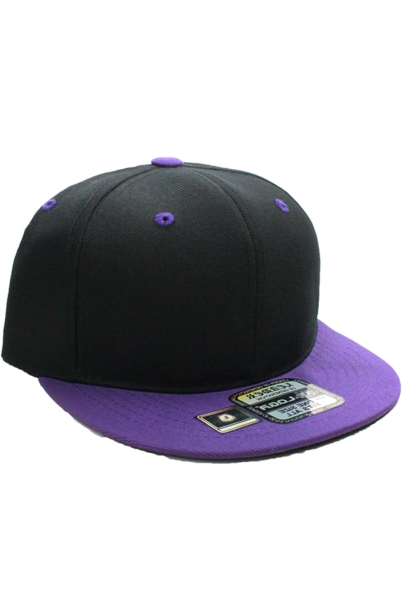 D&I. Plain Adjustable Snapback Hats Caps Flat Bill Visor - Black Purple