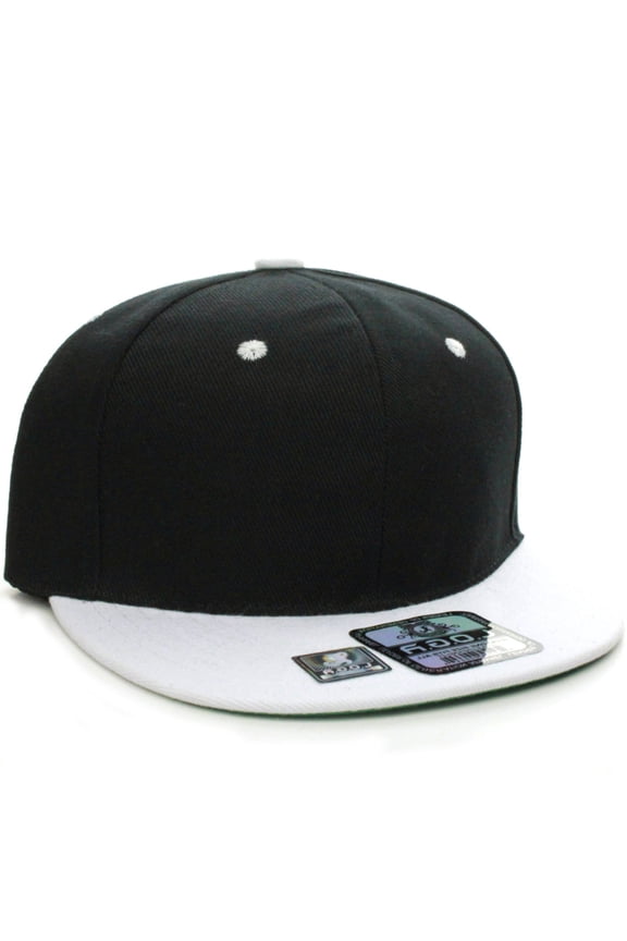 D&I. Plain Adjustable Snapback Hats Caps Flat Bill Visor - Black White