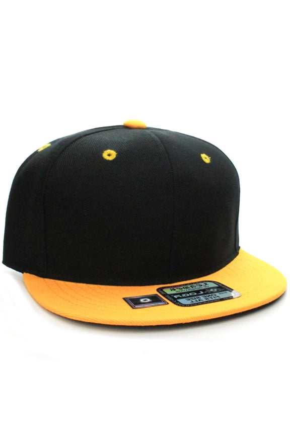 D&I. Plain Adjustable Snapback Hats Caps Flat Bill Visor - Black Yellow