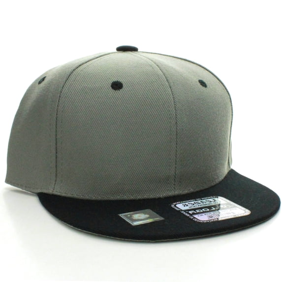 D&I. Plain Adjustable Snapback Hats Caps Flat Bill Visor - Grey Black