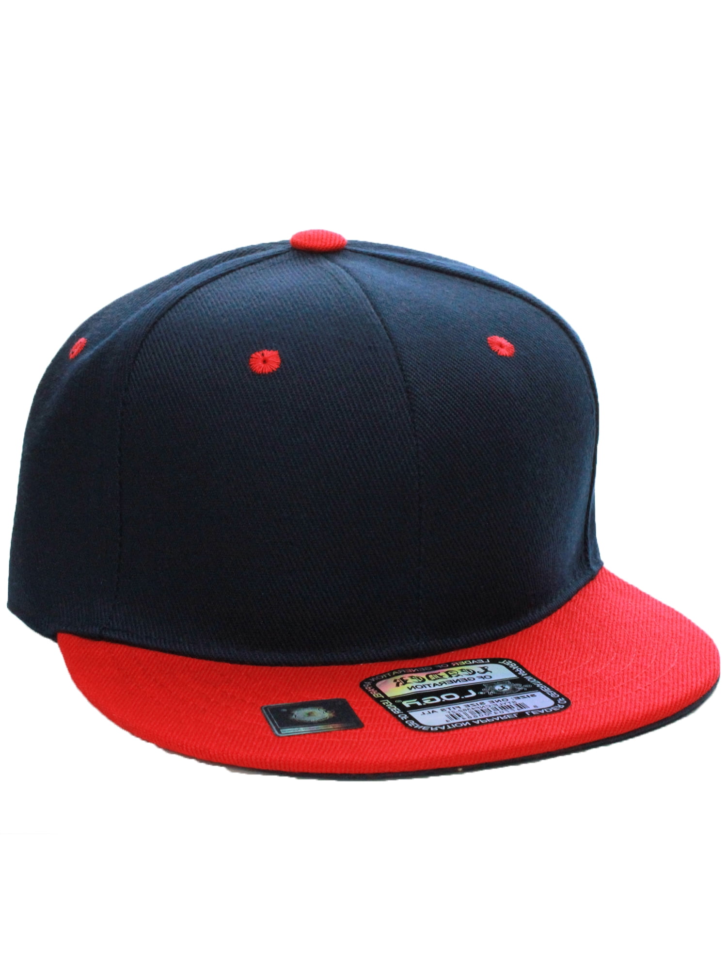 D&I. Plain Adjustable Snapback Hats Caps Flat Bill Visor - Blue Red 