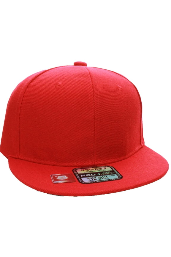 D&I. Plain Adjustable Snapback Hats Caps Flat Bill Visor - Red