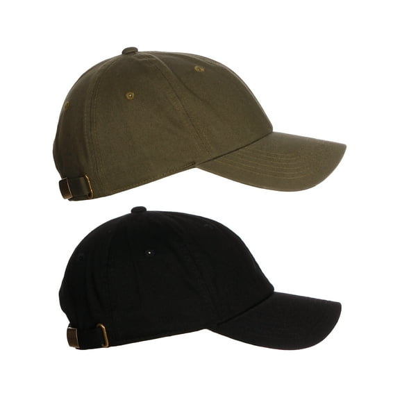 D&I Plain Dad Hat 100% Cotton Unstructured Hat Unisex Strap Cap - 2Pk - Black Olive