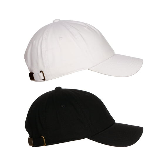 D&I Plain Dad Hat 100% Cotton Unstructured Hat Unisex Strap Cap - 2Pk - Black White