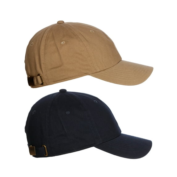 D&I Plain Dad Hat 100% Cotton Unstructured Hat Unisex Strap Cap - 2Pk - Navy Khaki