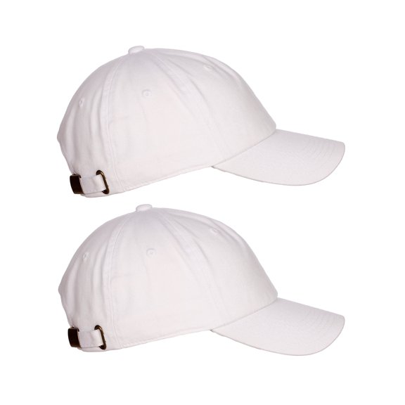 D&I Plain Dad Hat 100% Cotton Unstructured Hat Unisex Strap Cap - 2Pk - White White