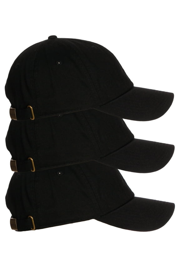 D&I Plain Dad Hat 100% Cotton Unstructured Hat Unisex Strap Cap - Black Black Black