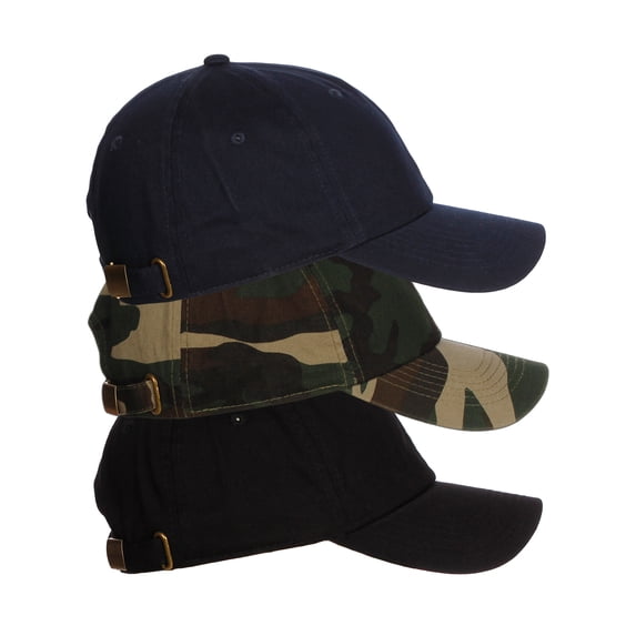 D&I Plain Dad Hat 100% Cotton Unstructured Hat Unisex Strap Cap - Camo Navy Black