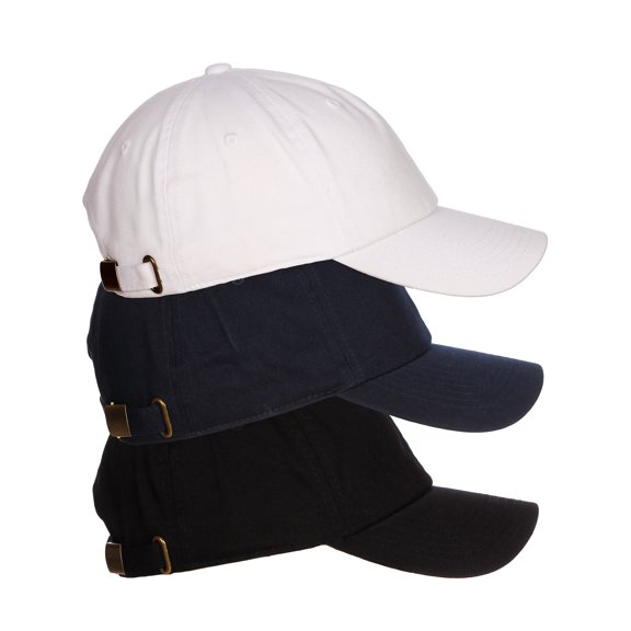 D&I Plain Dad Hat 100% Cotton Unstructured Hat Unisex Strap Cap - White Navy Black