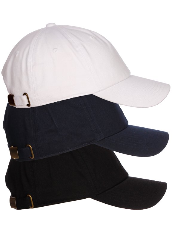 D&I Plain Dad Hat 100% Cotton Unstructured Hat Unisex Strap Cap - White Navy Black