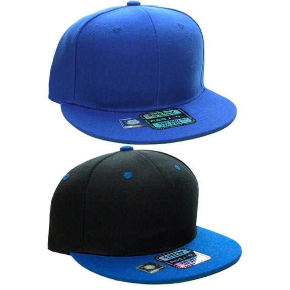 D&I Plain Flat Bill Visor Blank Snapback Hat Cap with Adjustable Snaps - 2 Pk - Bk/Ry, Ry