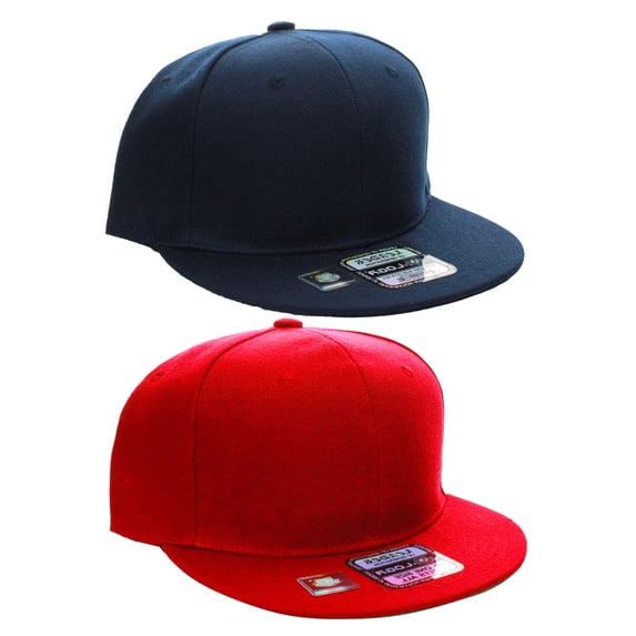 D&I Plain Flat Bill Visor Blank Snapback Hat Cap with Adjustable Snaps - 2 Pk - Nv, Red